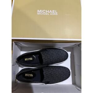 Michael Kors black slip on women’s Keaton MK tennis core sporty monogram